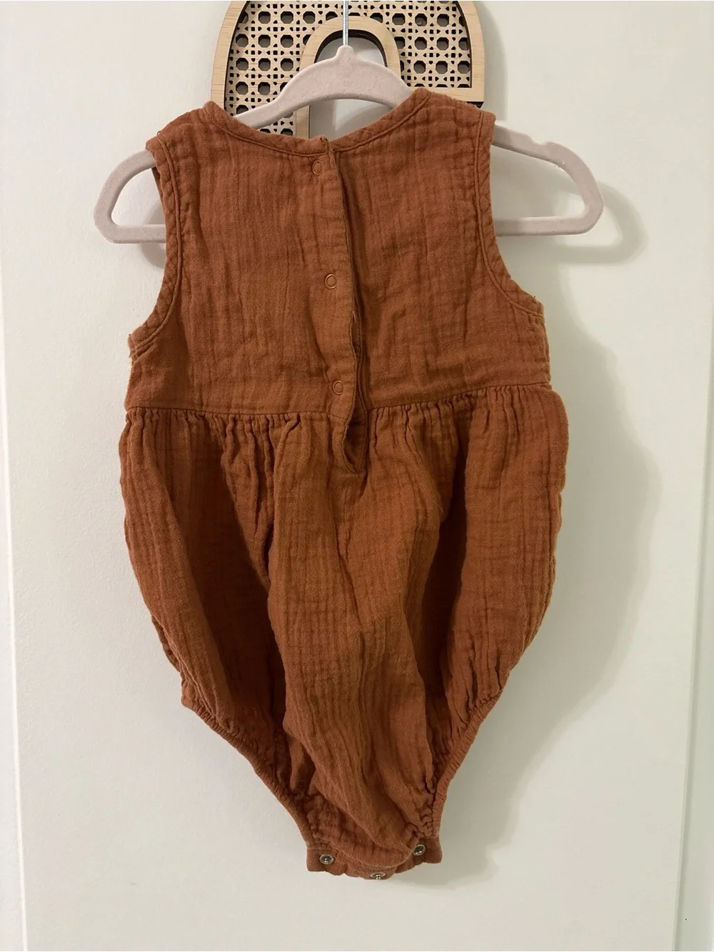 Cat & Jack Brown & Cream Crochet-Trim Baby Romper